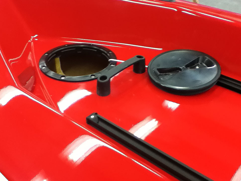 Deck hatch installed in Peinert Zephyr rowing shell